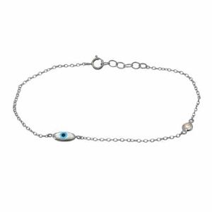 Sterling silver with rhodium evil eye bracelet 6.5″+0.5″ extension